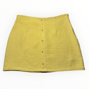All in Favor Yellow Tweed Mini Skirt Pearl Button Front XL NEW